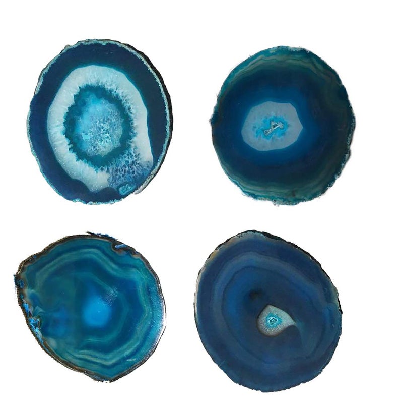 JIC Gem Dyed Teal 3.5-4" Agate Coaster Sliced Natural Agate Coaster for Small Size Cup or Coffee Cup Home Decor with Rubber Bumper Set of 4 - Image 1